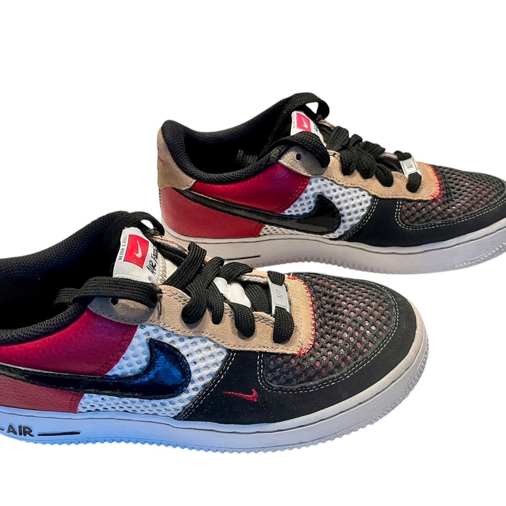 Nike Air Force 1 Low “Inside Out” GS Red Black Beige Mesh — Size 7Y